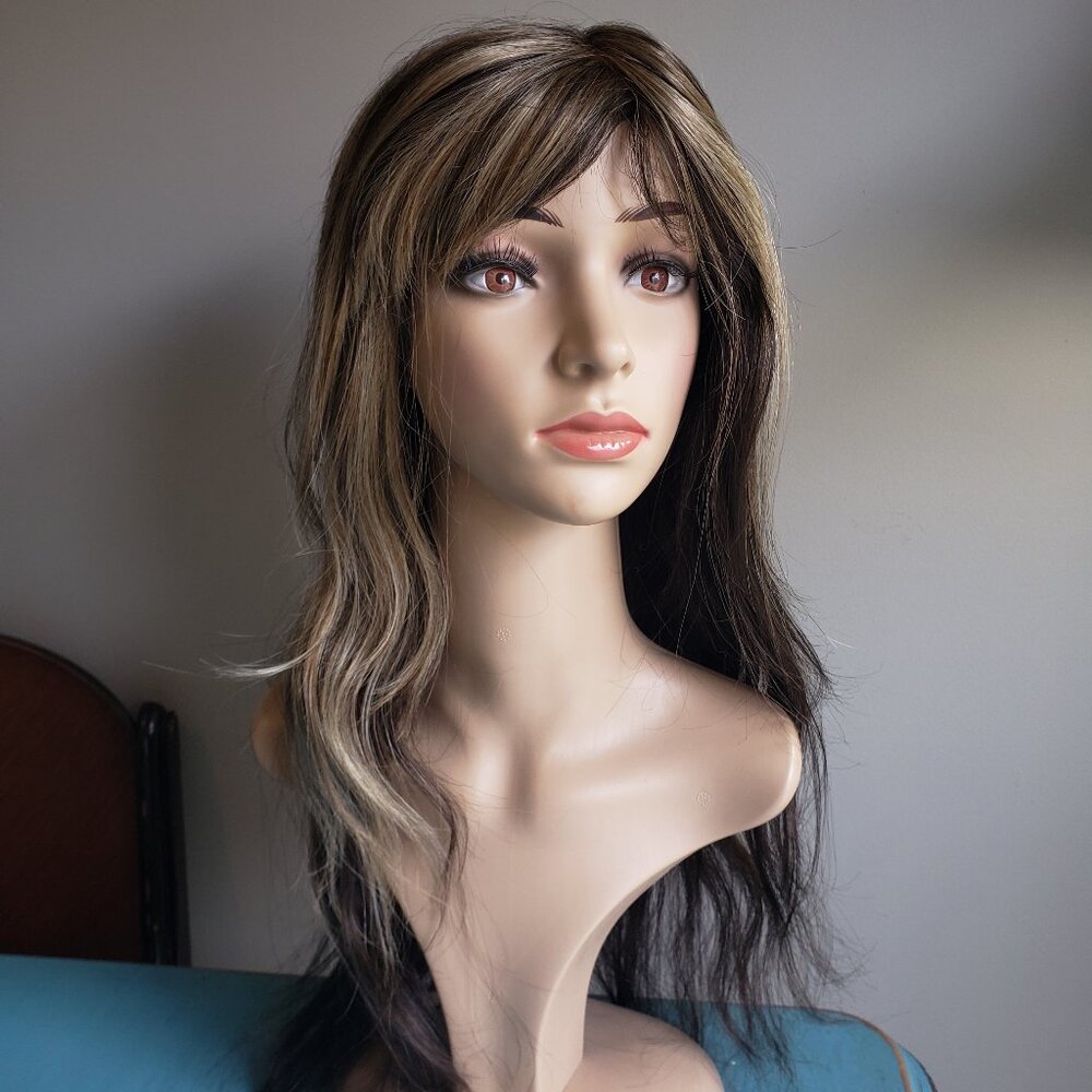 Long Layered Women's Wig with Blonde Highlights